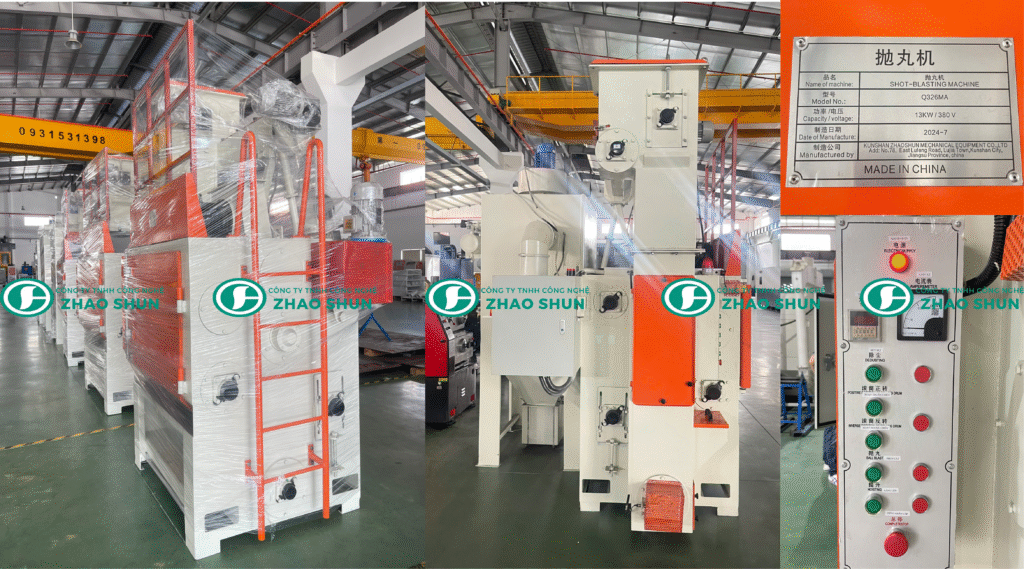 Máy phun bi tự động dạng thùng đảo